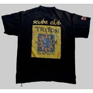 Rare Vintage TRITON SCUBA CLUB Halkidiki, Greece Sun+Sea Black T Shirt,  Men's L